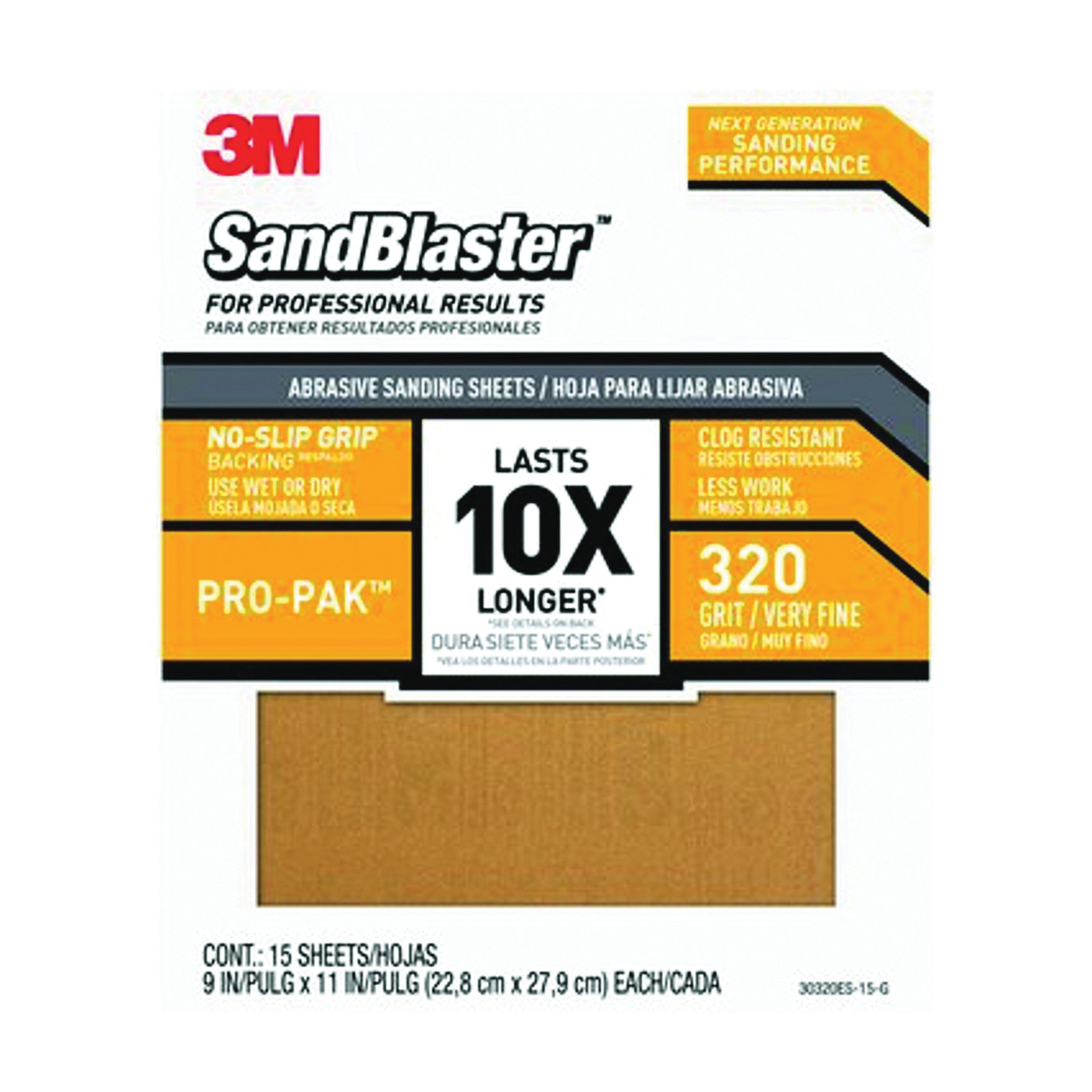 SandBlaster Series 30320ES-15-G Wet/Dry Abrasive Sandpaper, 11 in L, 9 in W, 320 Grit, Very Fine