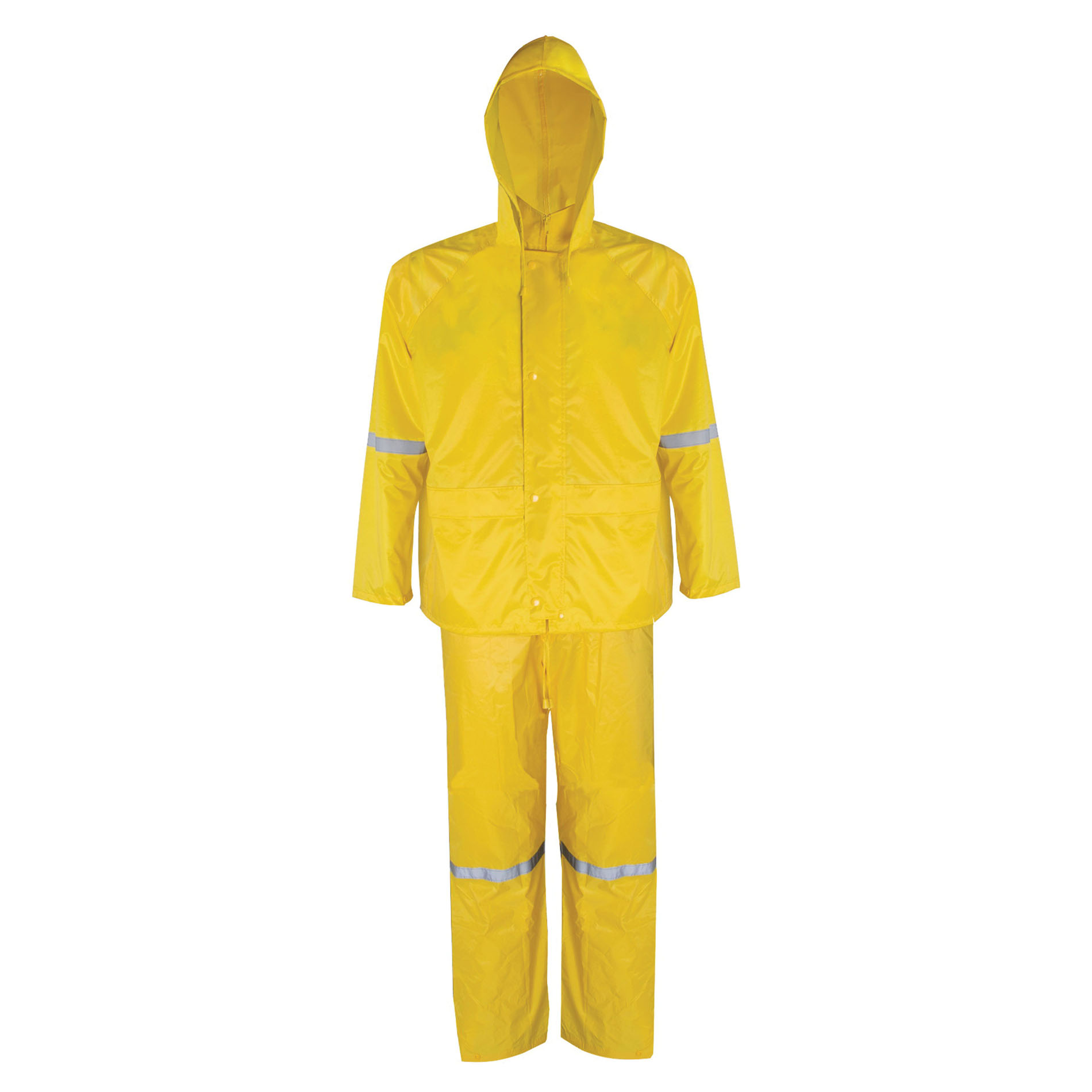 RS3-01-XXL Rain Suit, 2XL, 44 in Inseam, Polyester, Yellow, Concealed Collar, Zipper with Storm Flap Closure