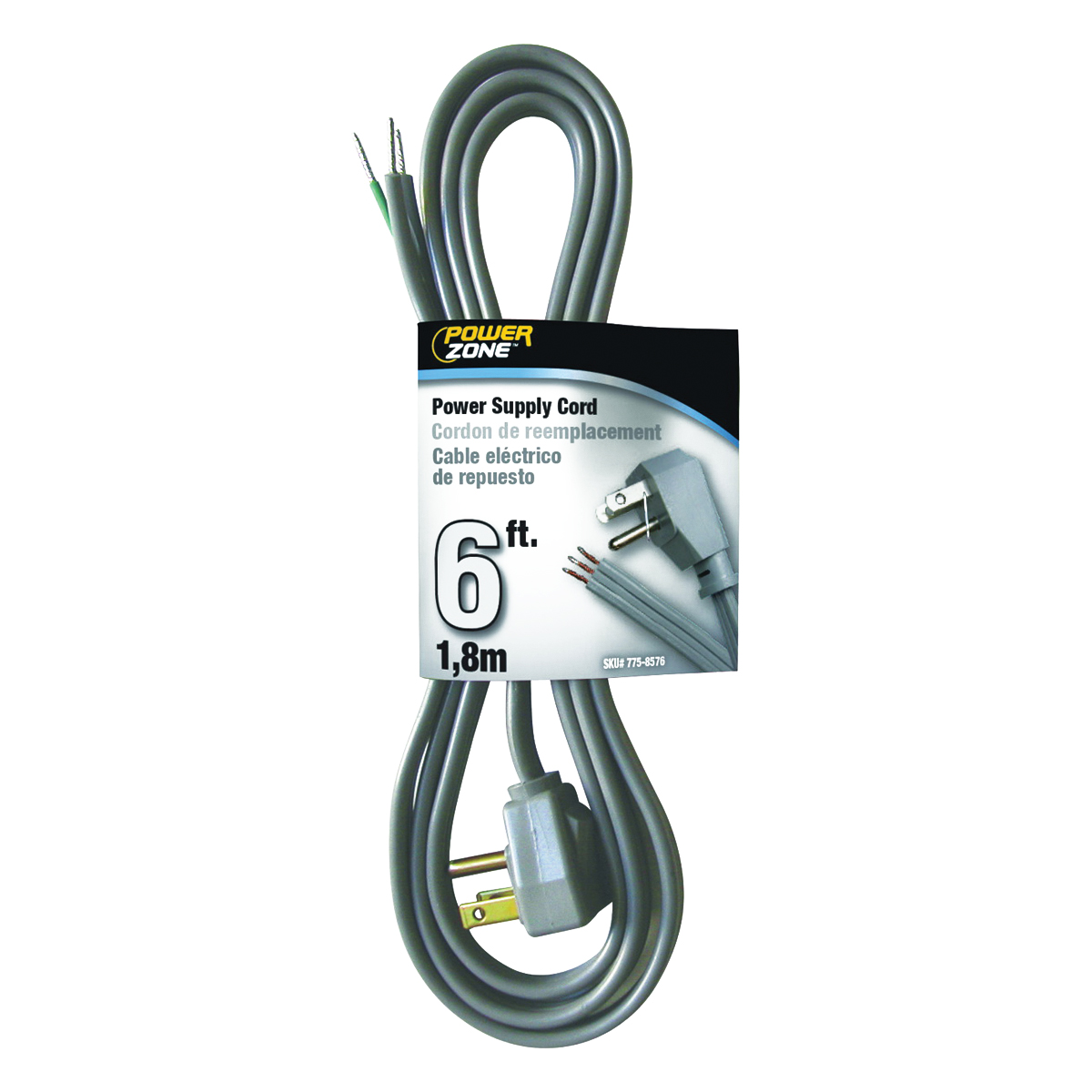 OR210606 Power Cord, 6 ft L, 13 A, 125 V, Gray