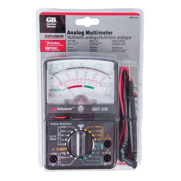Multimeter, Gardner Bender, Analog Display, Functions: AC Voltage, Continuity, DC Current, DC Voltage, Resistance, Black - 2