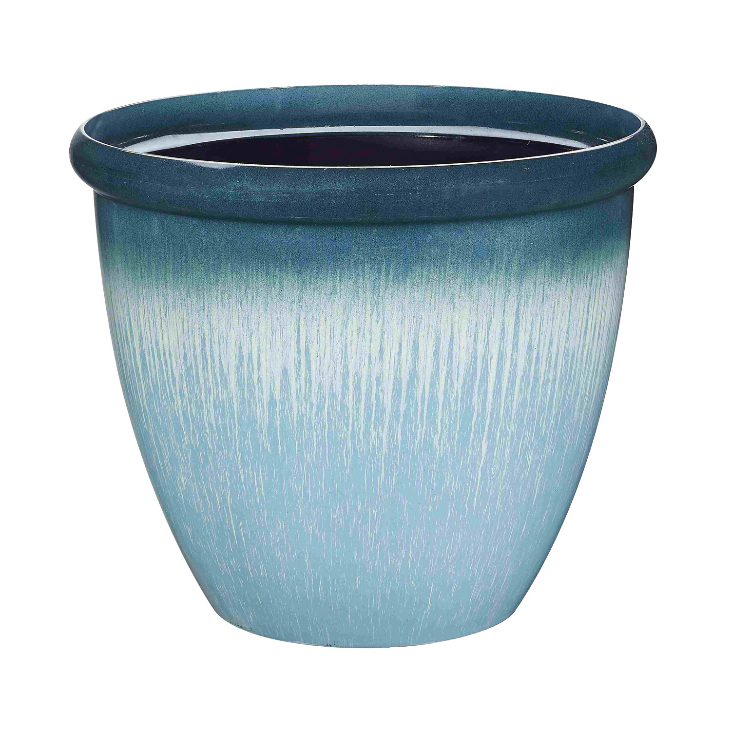 Landscapers Select PT-S010 Egg Rim Planter, 15 in Dia, 12-1/2 in H, Round, Resin, Blue, Blue Drip
