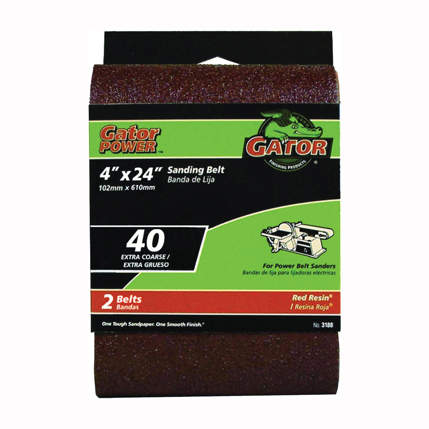 Gator 3188 Sanding Belt, 4 in W, 24 in L, 40 Grit, Extra Coarse, Aluminum Oxide Abrasive