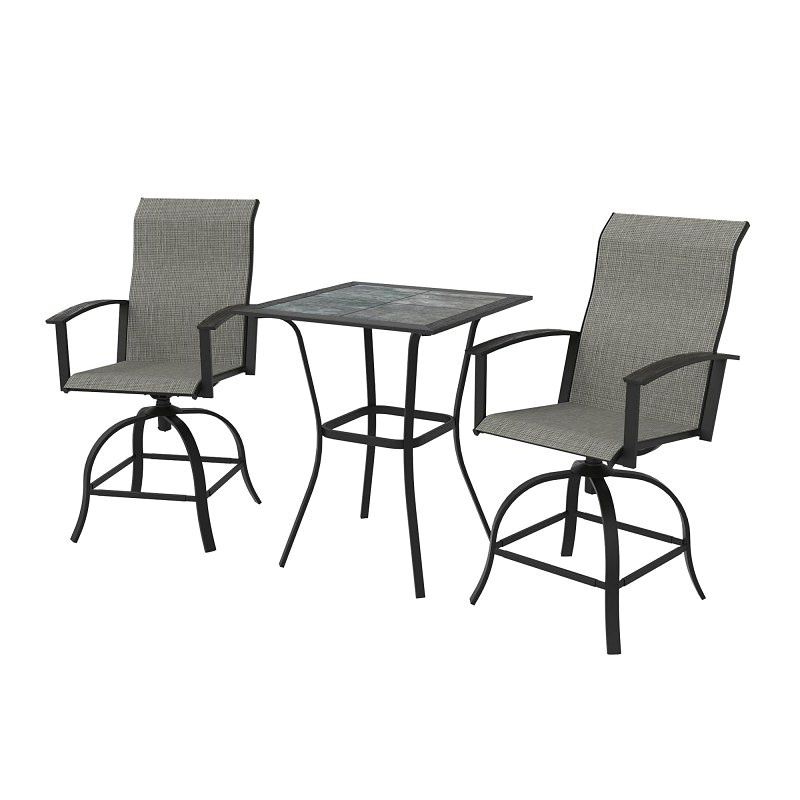 SH24S2951P Outdoor Bar Set, Steel/Sling/Tile, Gray, Powder-Coated, 3-Piece