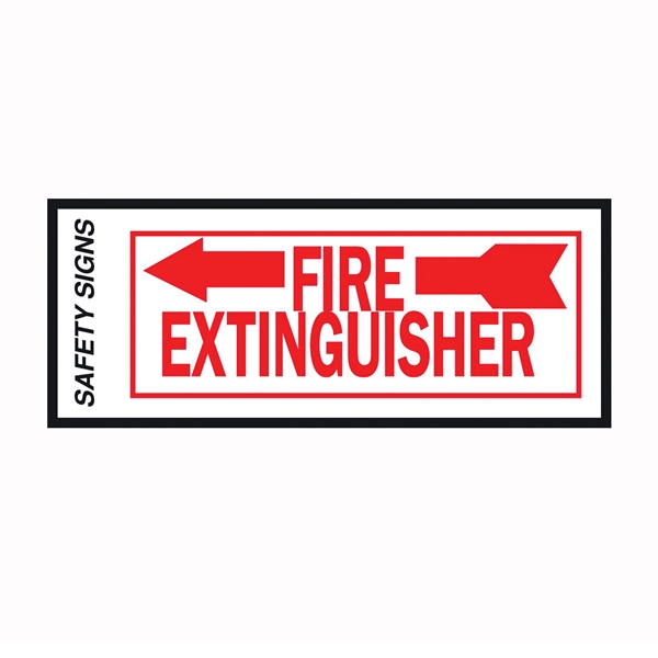 Hy-Ko FE-2L Safety Sign, Fire Extinguisher Left Arrow, Red Legend, Vinyl, 10 in W x 4 in H Dimensions