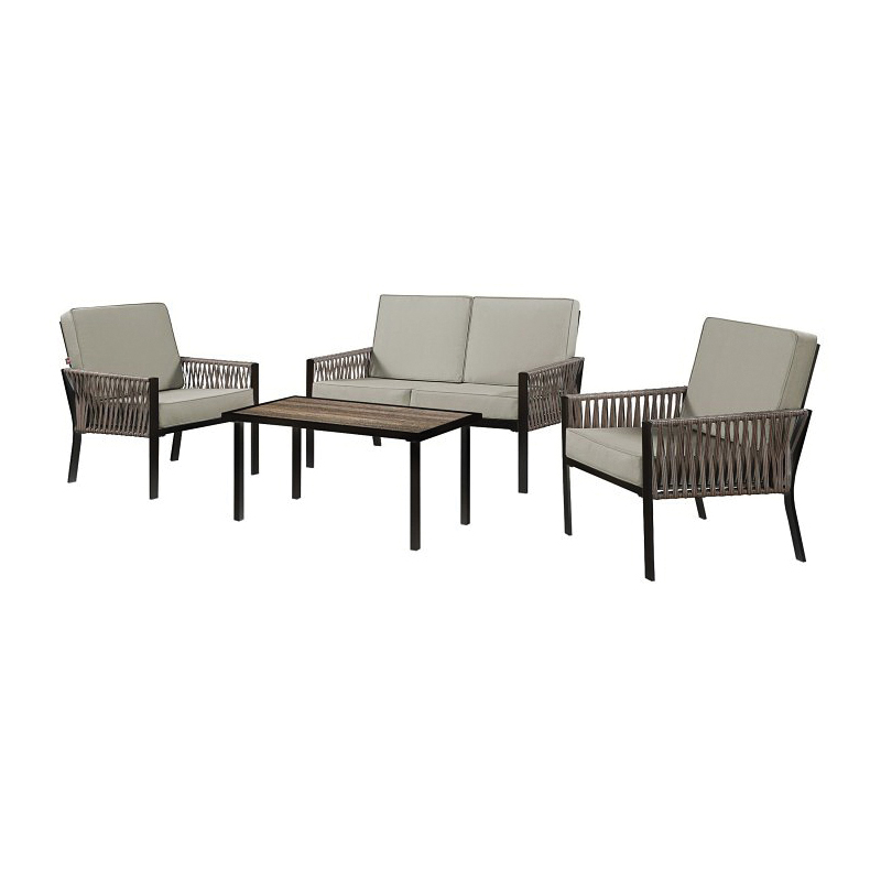 SHKVS636E Deep Seating Set, Cushion/Steel/Wicker, Brown, Powder-Coated, 4-Piece