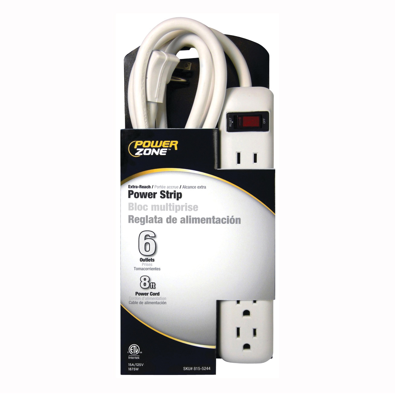 PowerZone OR801115 Power Outlet Strip, 6-Socket, 15 A, 8 ft L Cable, White - 2