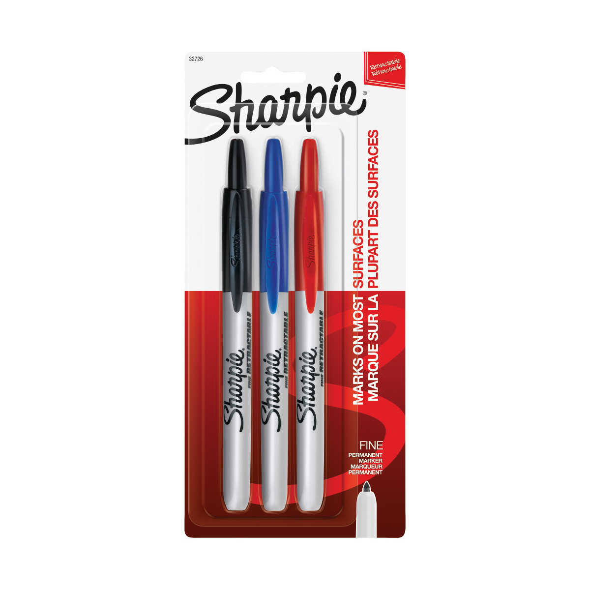 32726 Retractable Permanent Marker, Fine Lead/Tip, Assorted Lead/Tip