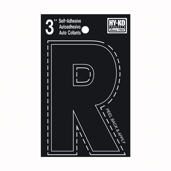 Hy-Ko 30400 Series 30428 Die-Cut Letter, Character: R, 3 in H Character, Black Character, Vinyl