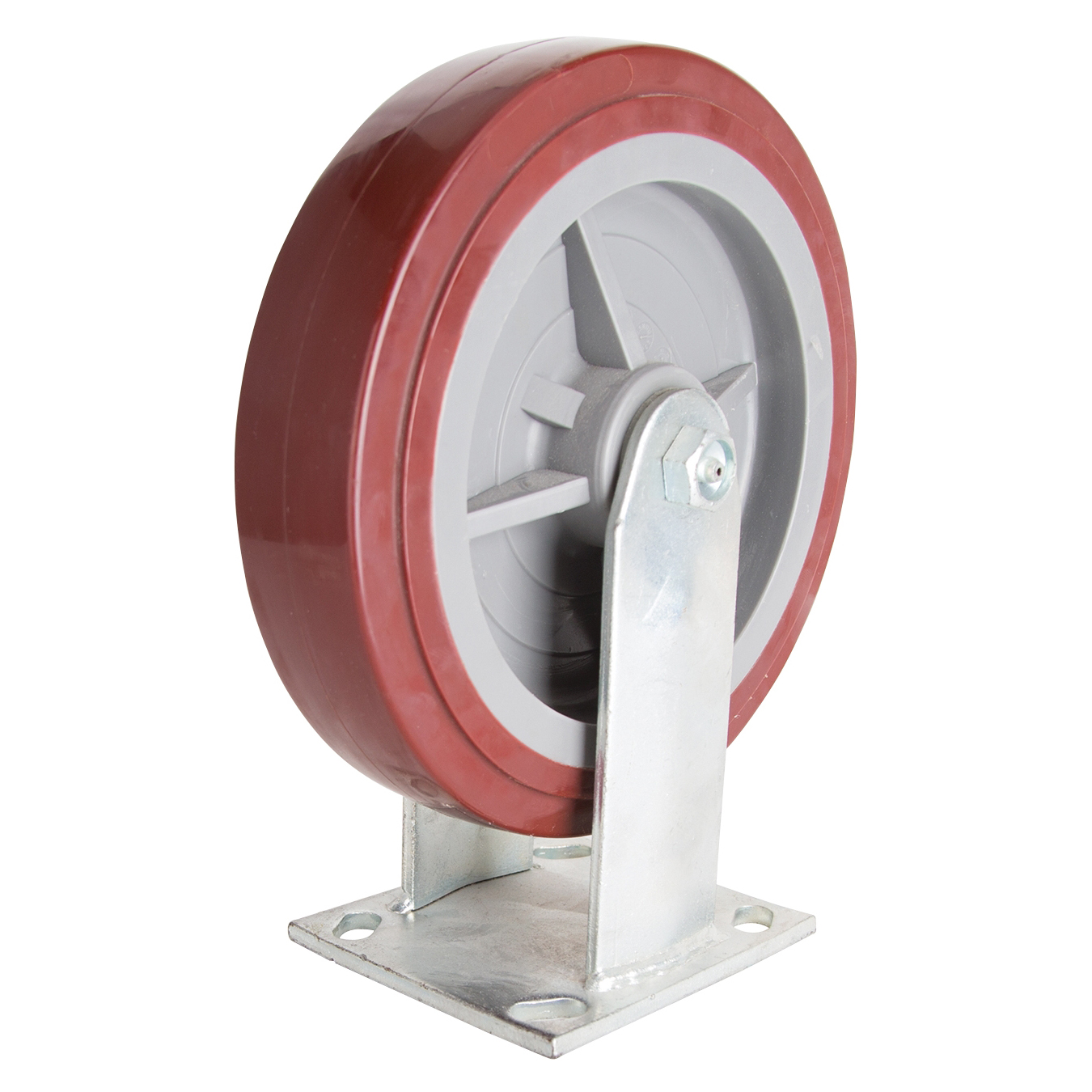 JC-P07 Rigid Caster, 8 in Dia Wheel, 2 in W Wheel, PU Wheel, Red, 750 lb, Steel Housing Material