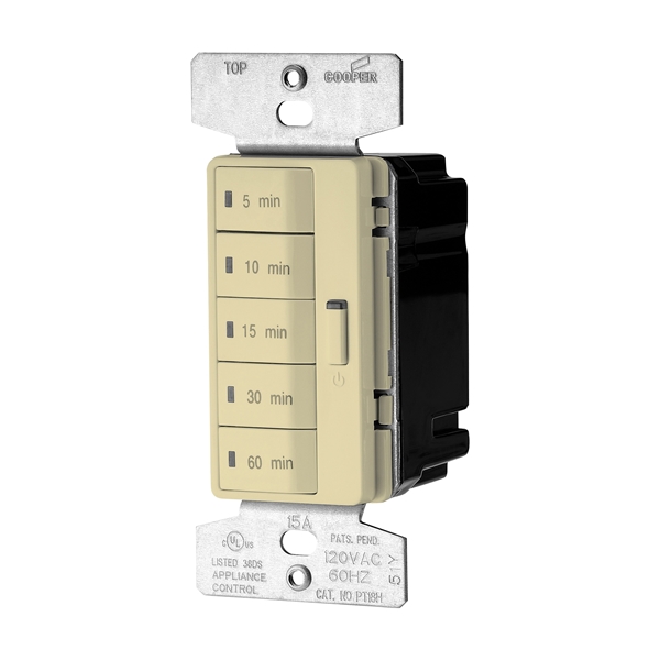 Eaton Wiring Devices PT18M-V-K Minute Timer, 15 A, 120 V, 1800 W, 5, 10, 15, 30, 60 min Off Time Setting, Ivory - 2