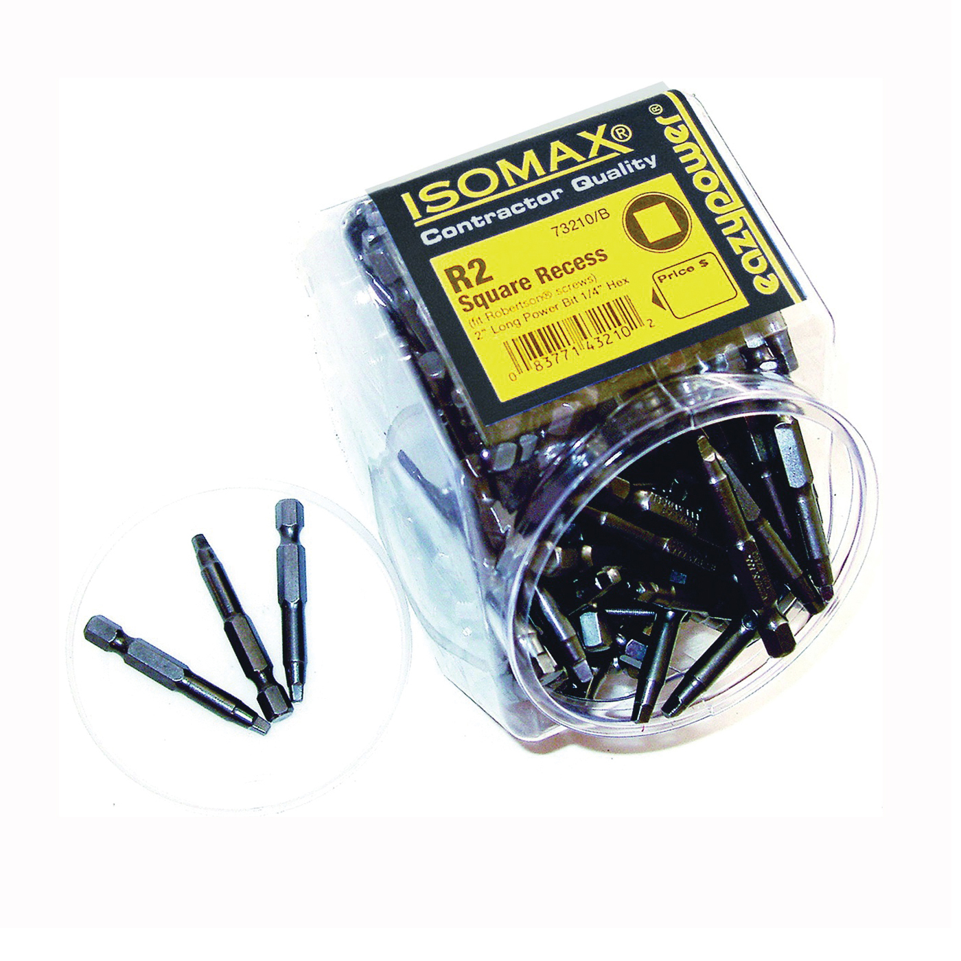 002105 Insert Bit, #2 Drive, Square Drive, 1/4 in Shank, Hex Shank, 2 in L