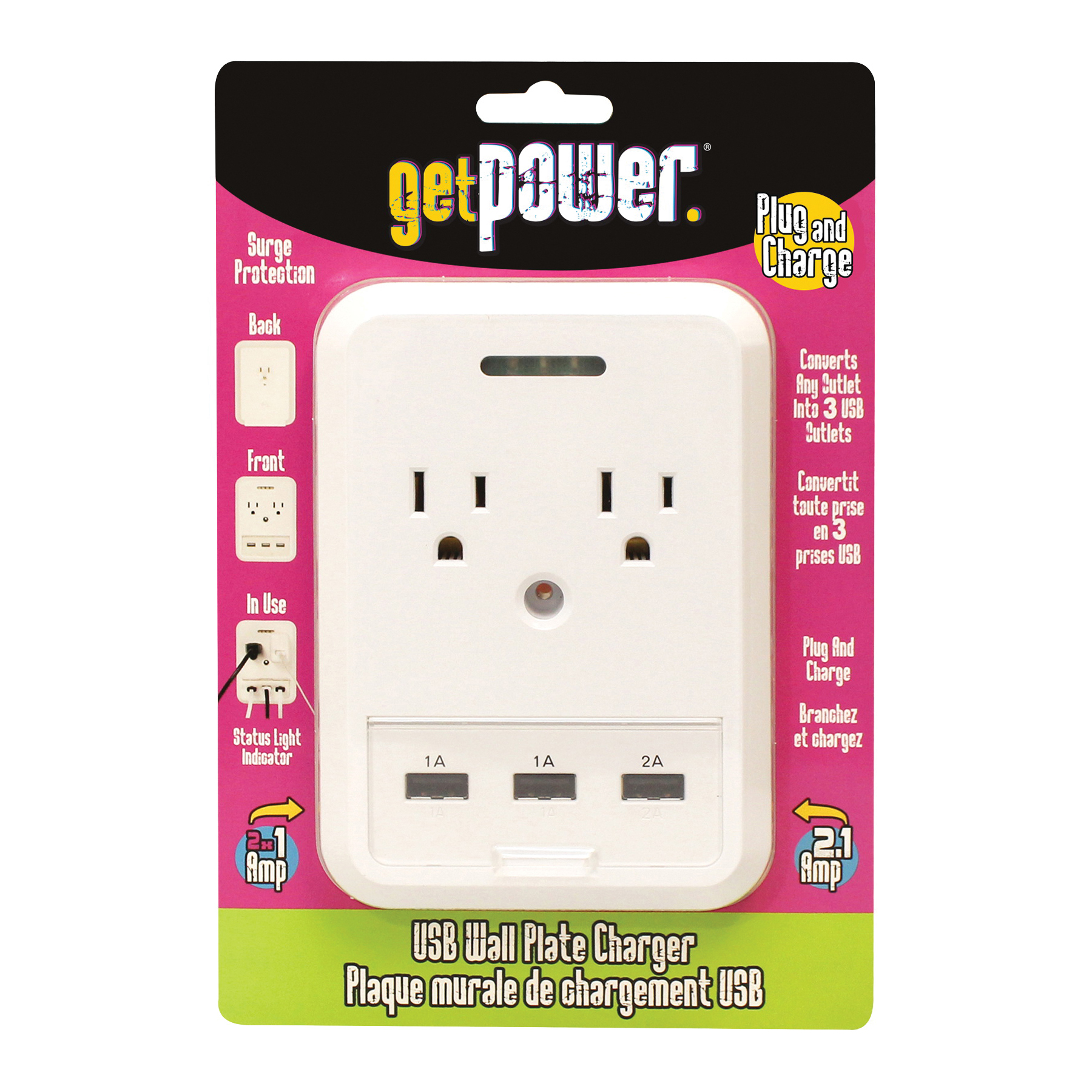 GP-3USB-AC-AC USB Wallplate Charger, 4.1 A, 5 -Outlet, White