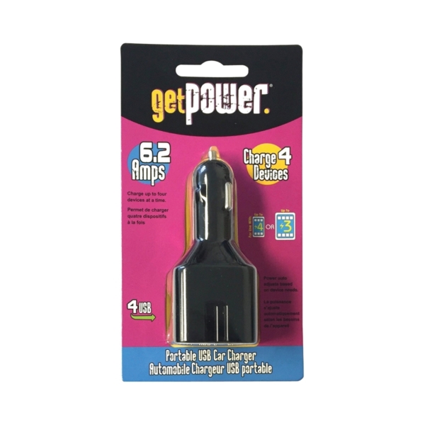 GP-DC4USB-BLK USB to DC Car Adapter, 12 V Output, 6.2 A Charge, Black