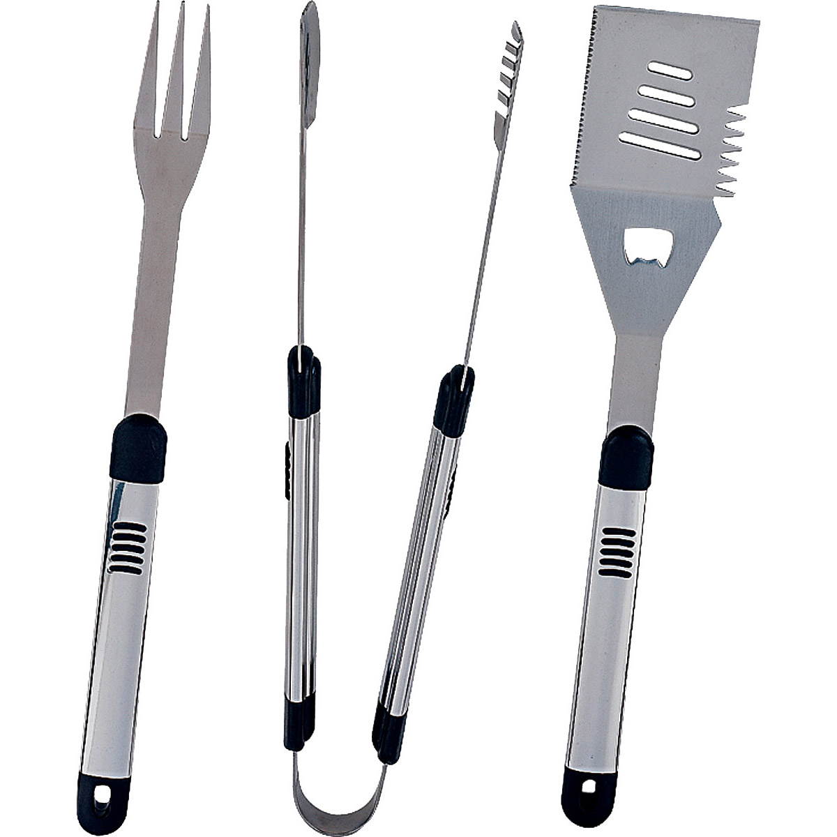 SHE94031L-B Barbecue Tool Set with Handle and Hanger, 1.9 mm Gauge, Stainless Steel Blade, Stainless Steel