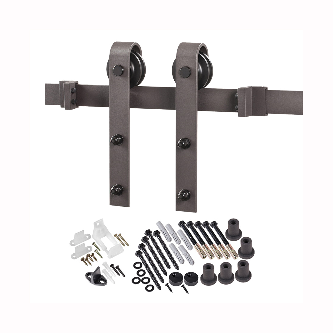 BD102K-07800-BR Bent Strap Barn Door Hardware Kit, 78-3/4 in L Track, Steel, Bronze, Wall, For: Barn Door