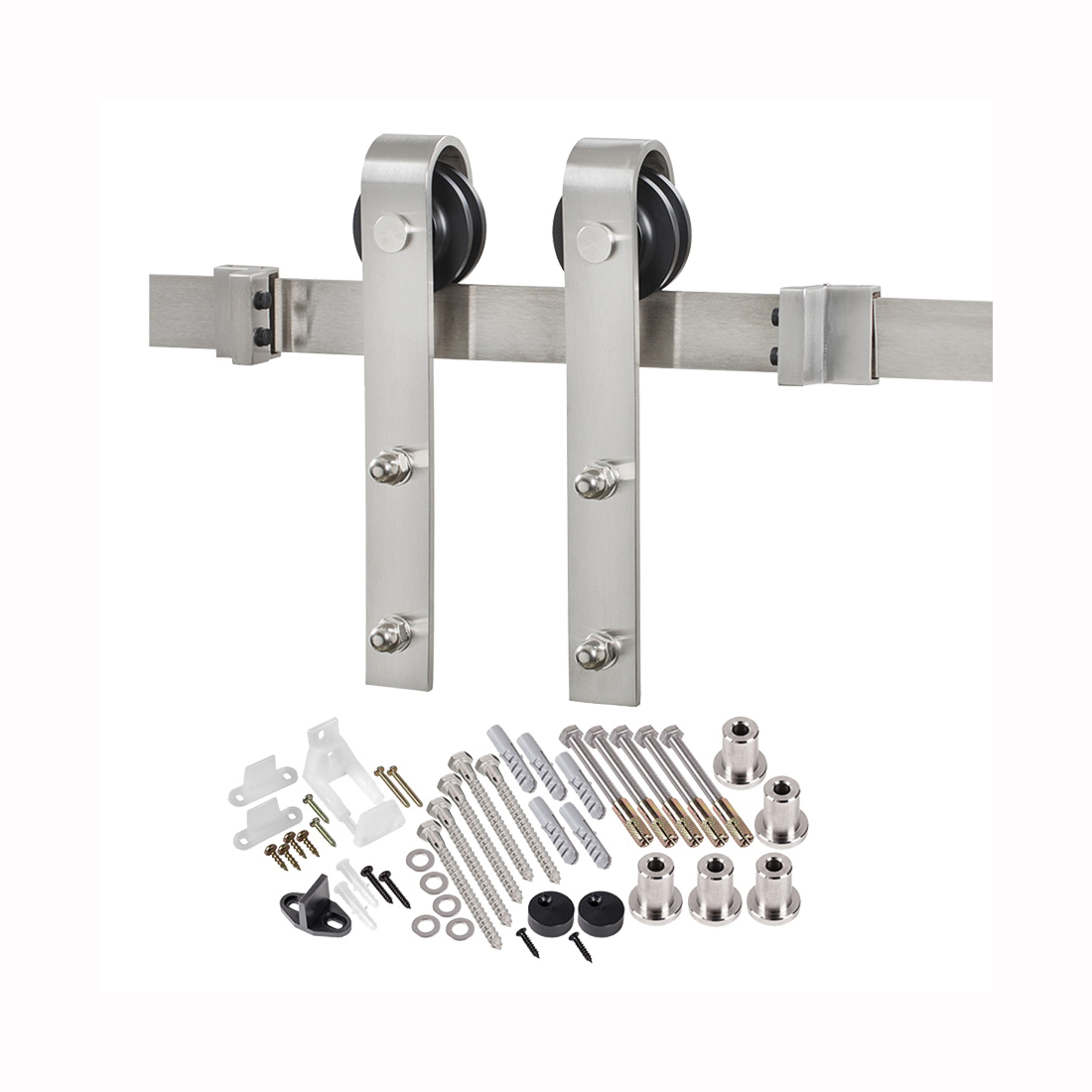 BD102K-07800-SS Bent Strap Barn Door Hardware Kit, 78-3/4 in L Track, Steel, Stainless Steel, Wall