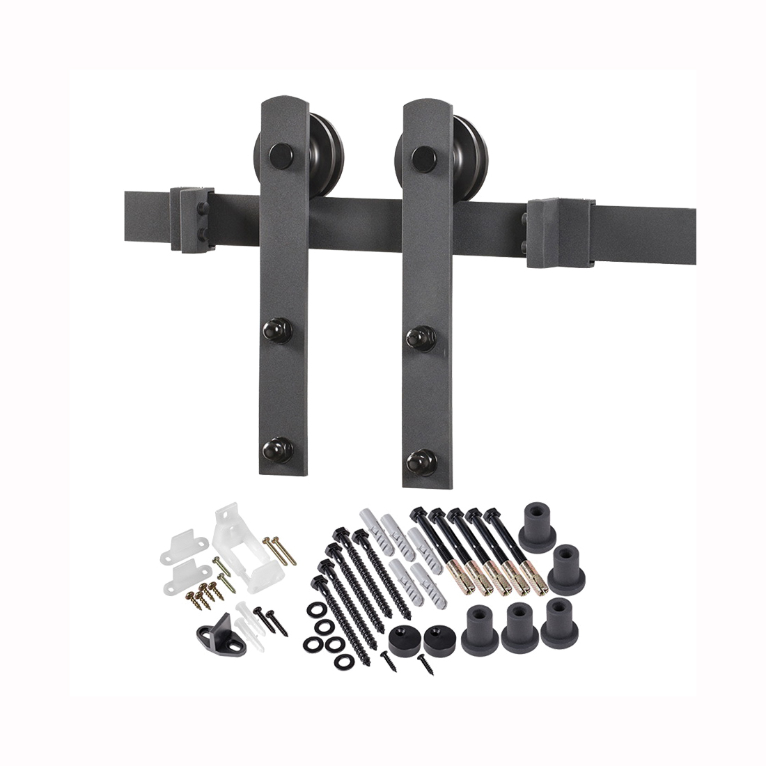 BD100K-07800-MB Straight Strap Barn Door Hardware Kit, 78-3/4 in L Track, Steel, Matte, Wall, For: Barn Door