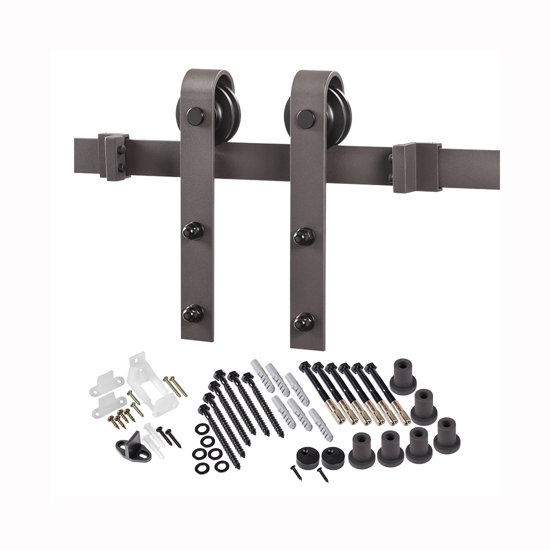 BD102K-09600-BR Bent Strap Barn Door Hardware Kit, 96 in L Track, Steel, Bronze, Wall, For: Barn Door