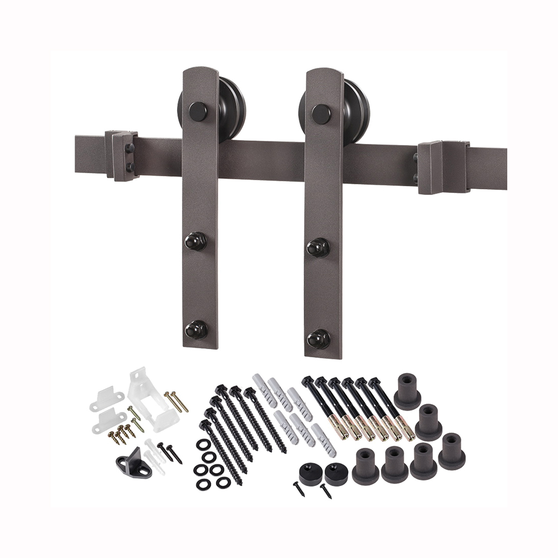 BD100K-09600-BR Straight Strap Barn Door Hardware Kit, 96 in L Track, Steel, Bronze, Wall, For: Barn Door