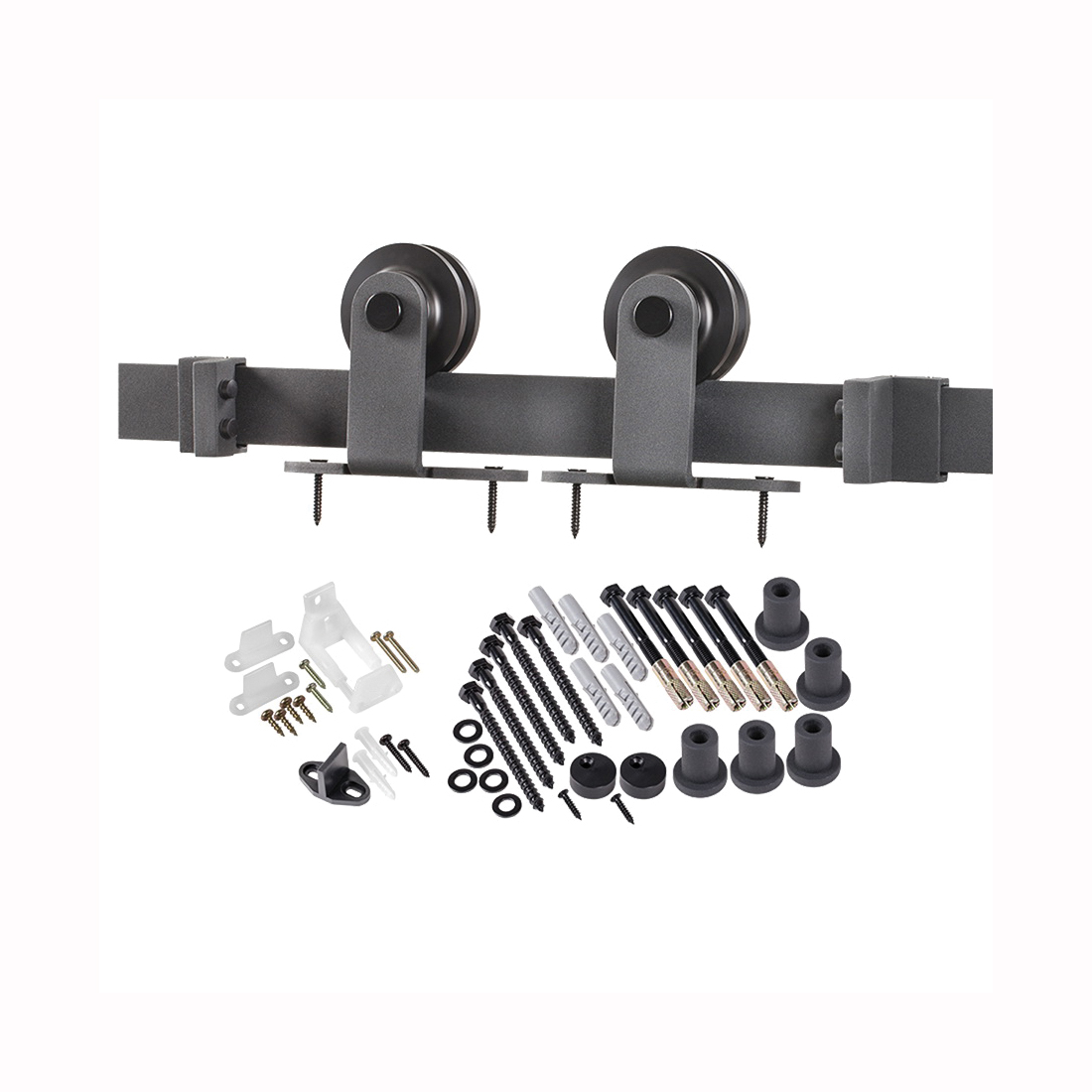 BD101K-09600-MB Straight Strap Barn Door Hardware Kit, 96 in L Track, Steel, Matte, Wall, For: Barn Door