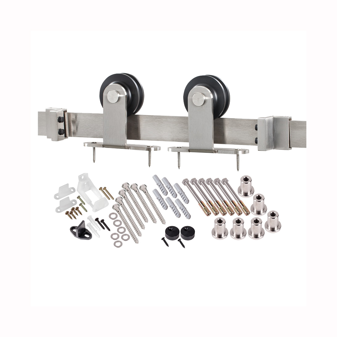 BD101K-09600-SS Straight Strap Barn Door Hardware Kit, 96 in L Track, Stainless Steel, Wall, Includes: Hangers