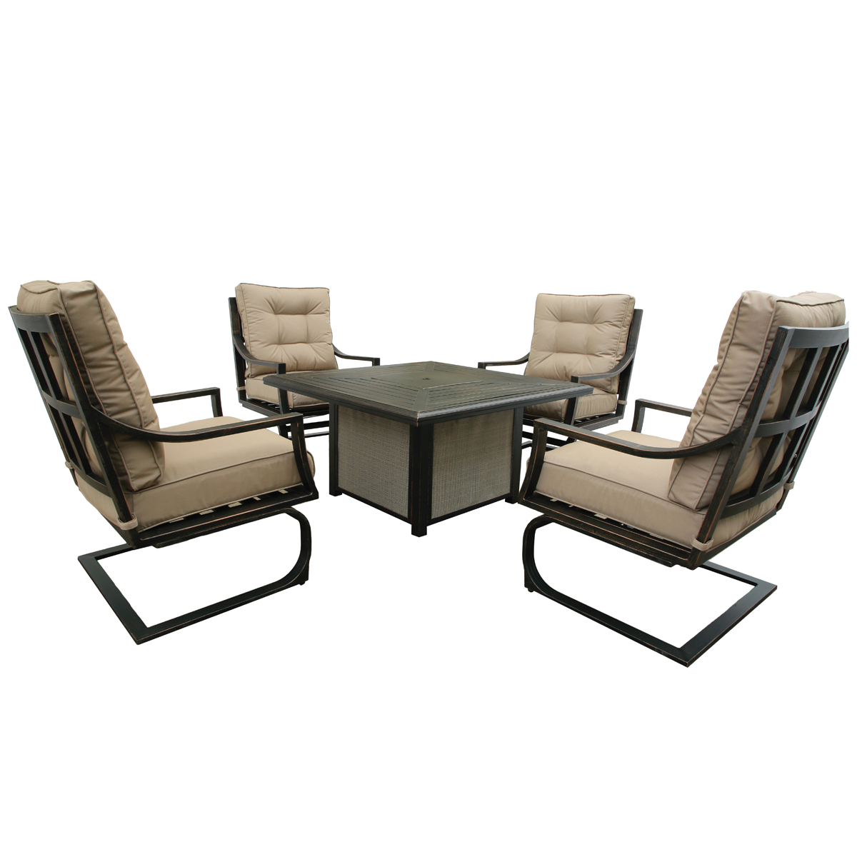 MS42003 Fairmont Fire Table Chat Set, Aluminum Top Table with Textilene Side Panels, Beige