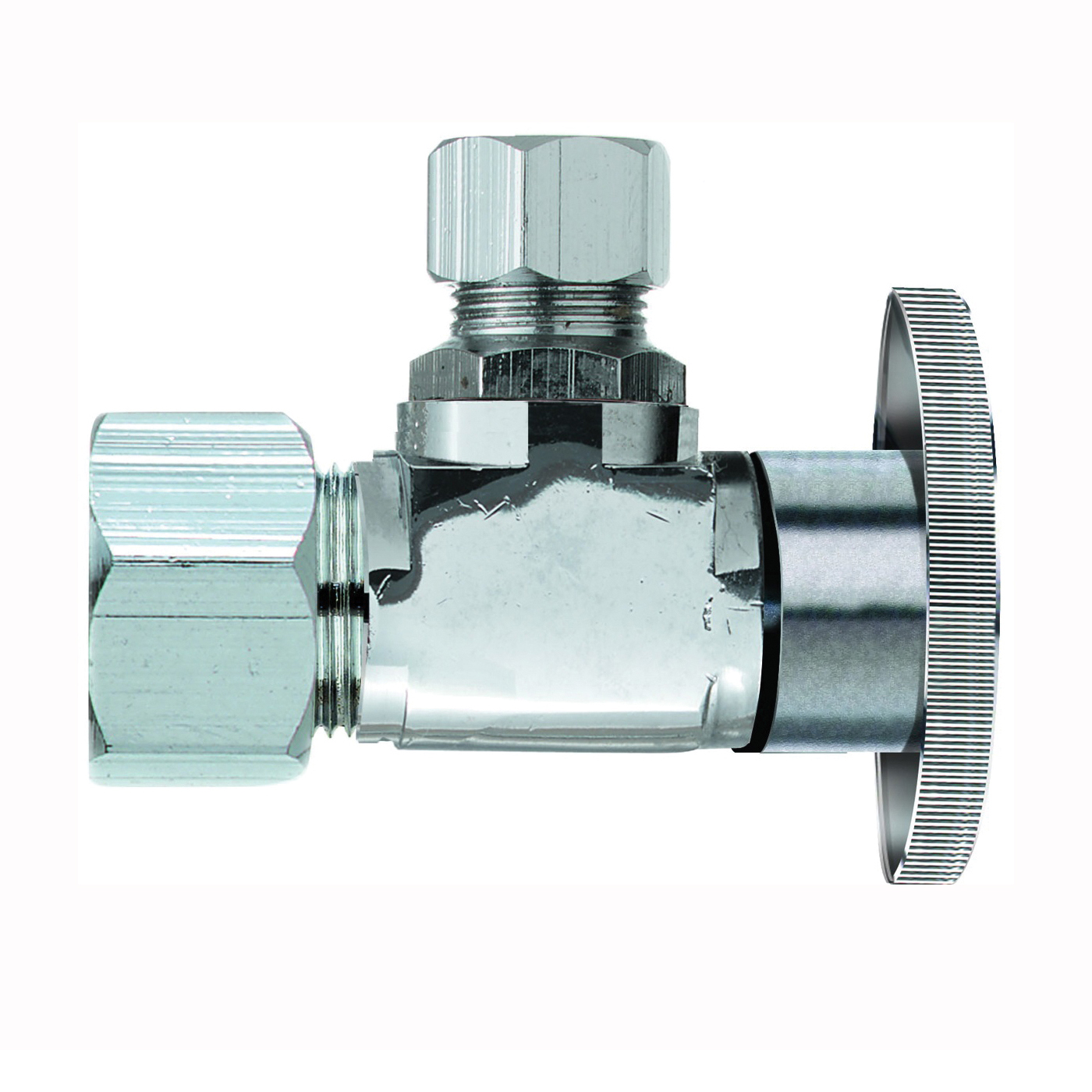 PP20061LF Angle Shut-Off Valve, 5/8 x 3/8 in Connection, Compression, Quarter-Turn Actuator, Brass Body