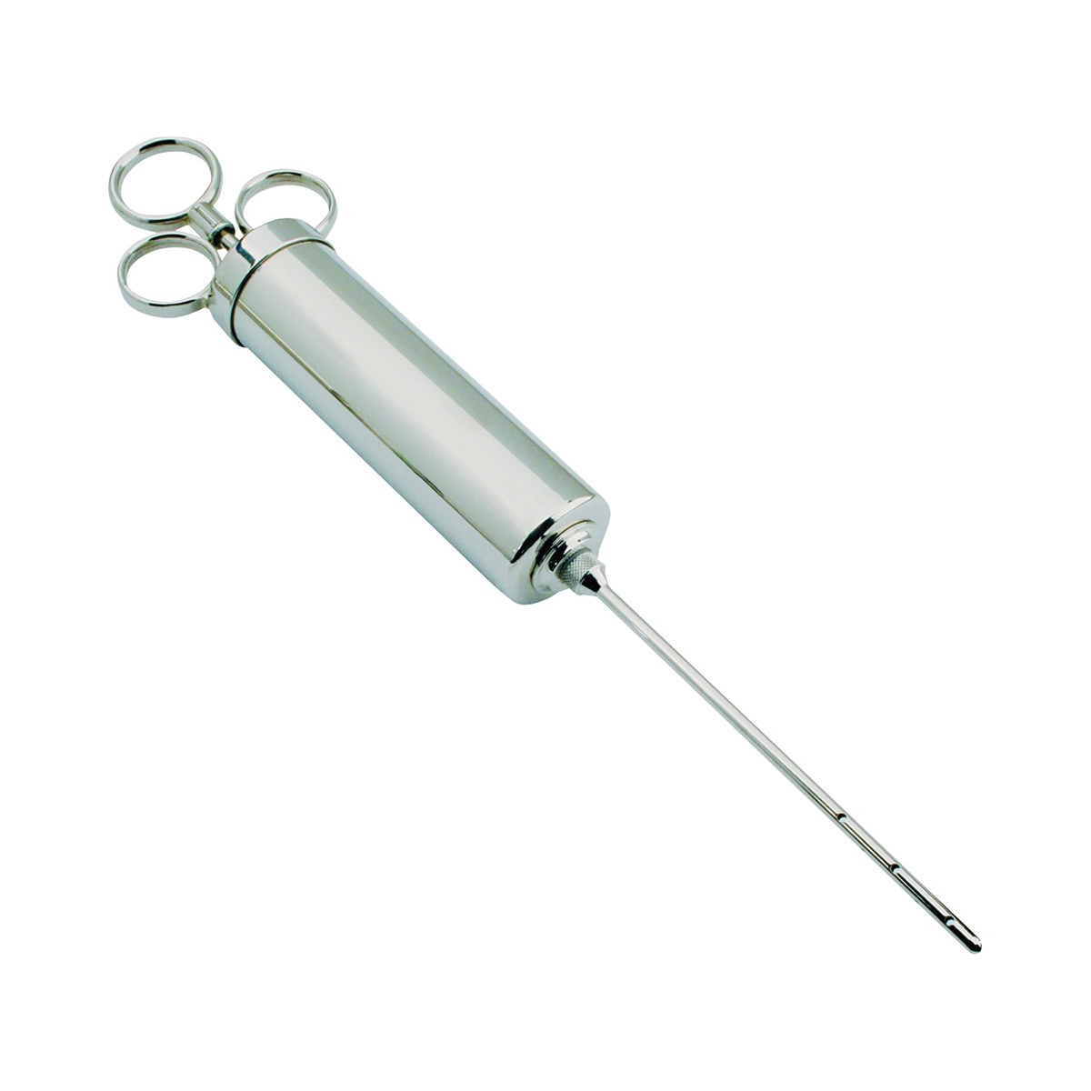 23-0404-W Marinade Injector, 4 oz Capacity, 6 in L Needle, 10-Hole Injector Needle, Silver