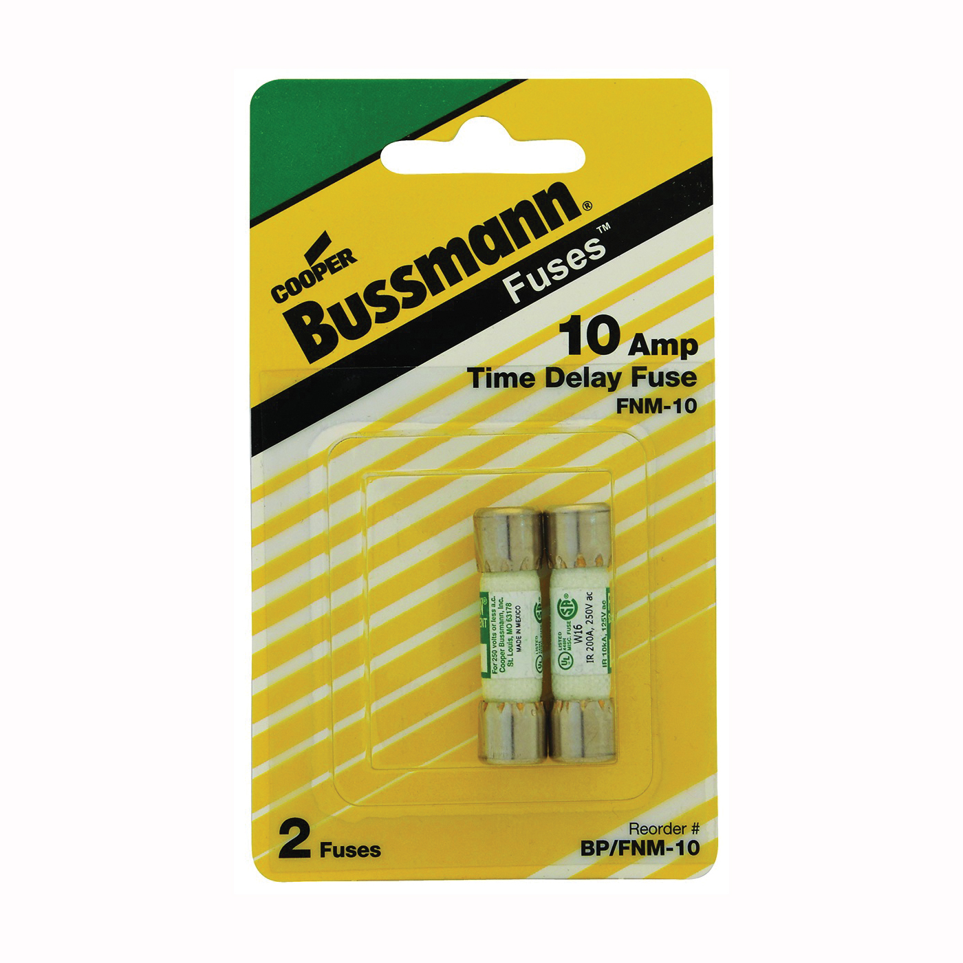 Bussmann BP/FNM-10 Time Delay Fuse, 10 A, 250 V, 200 A, 10 kA Interrupt, Melamine Body