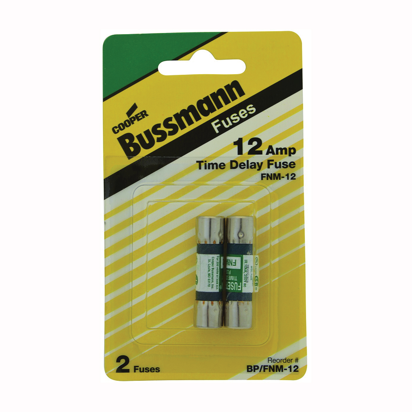 Bussmann BP/FNM-12 Time Delay Fuse, 12 A, 250 V, 10 kA Interrupt, Melamine Body