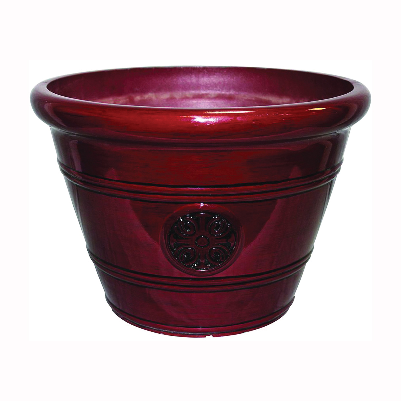 HDP-012498 Planter, 10-1/2 in H, 15-1/4 in W, 15-1/4 in D, Vinyl, Oxblood