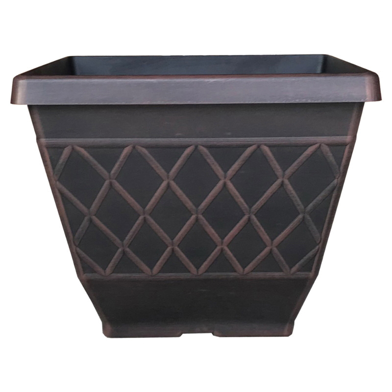 HDR-054856 Planter, 16 in H, Square, Resin, Brown, Textured