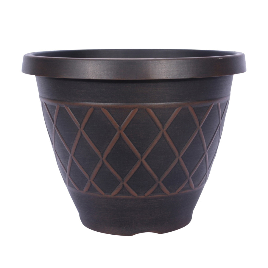 HDR-054849 Planter, 15 in H, Round, Resin, Brown