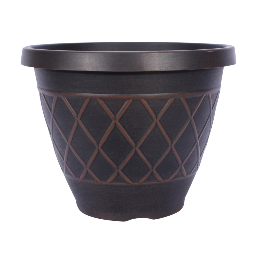 HDR-054832 Planter, 13 in H, Round, Resin, Brown