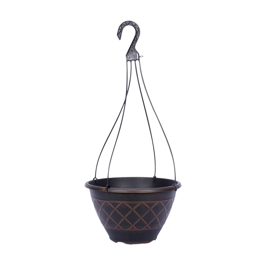 HDR-054825 Hanging Basket Planter, 12 in H, Resin, Brown