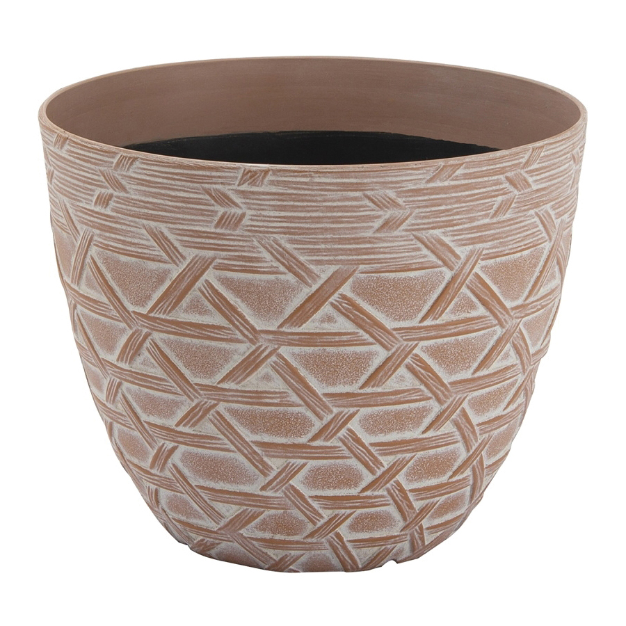 Landscapers Select S19121015-10 Arabesque Planter, 8 in Dia, 6-3/8 in H, Round, High-Density Resin, White Wash