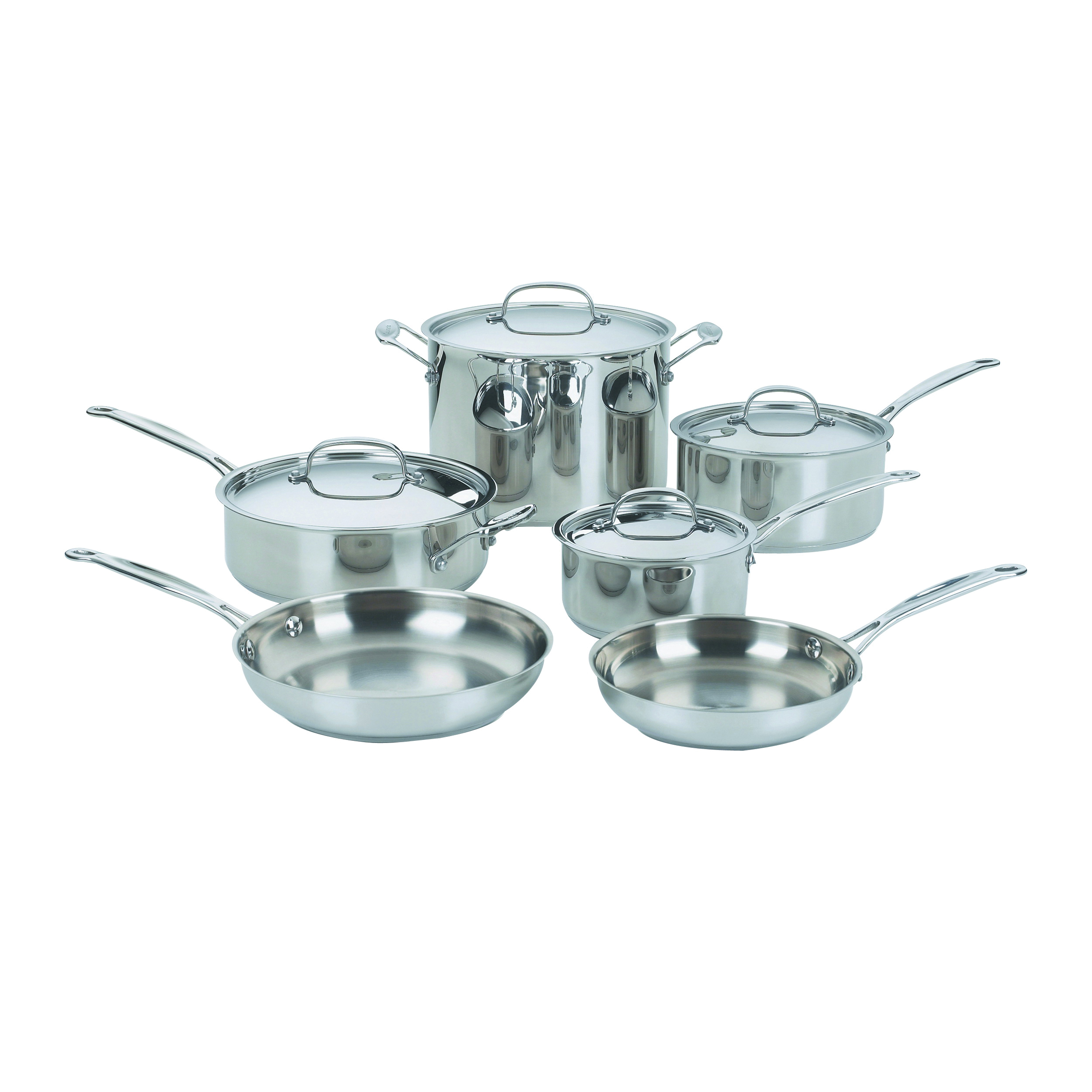 Chef's Classic 77-10 Cookware Set, Stainless Steel, Polished Mirror, 10-Piece