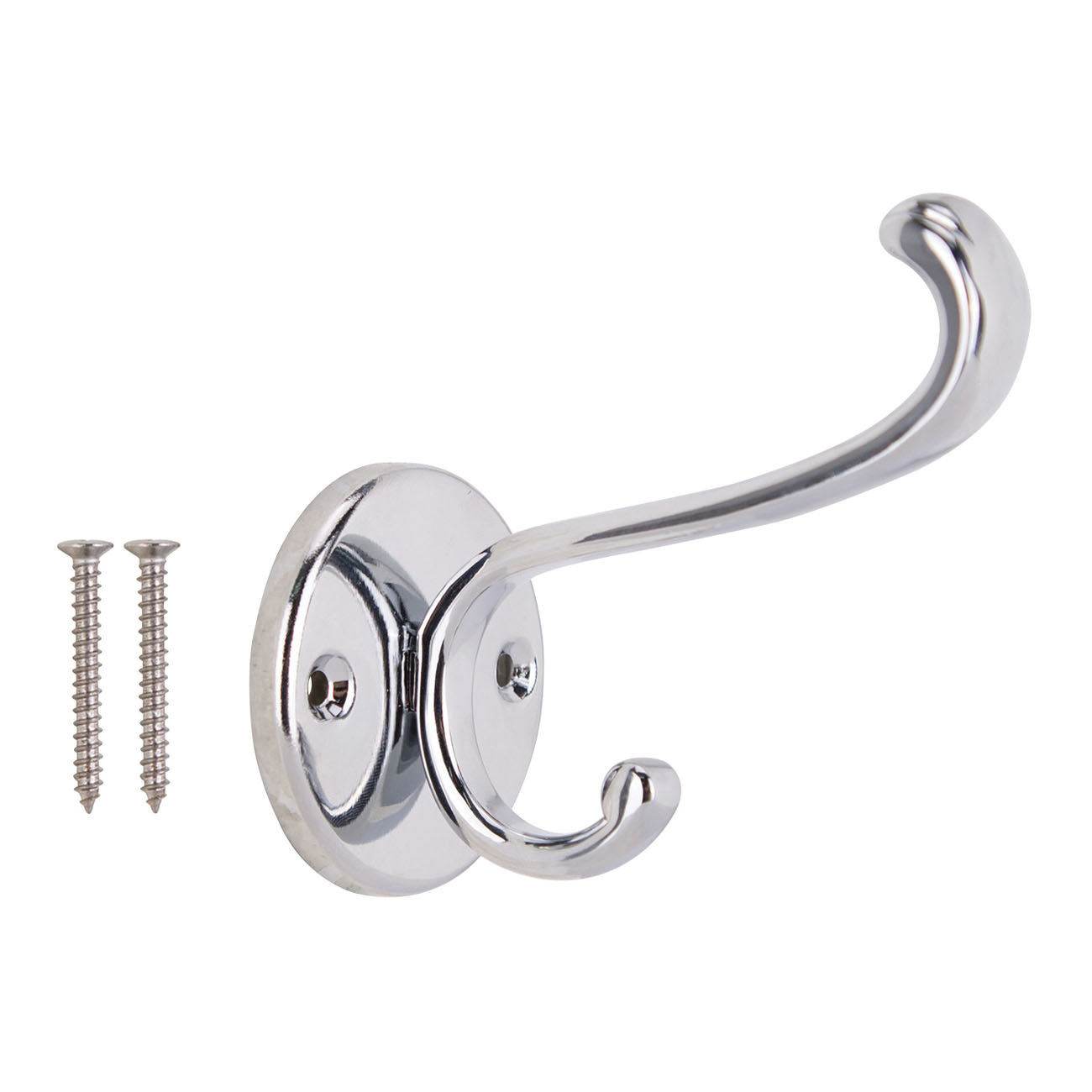 H-032-CH Coat and Hat Hook, 22 lb, 2-Hook, 1 in Opening, Zinc, Chrome
