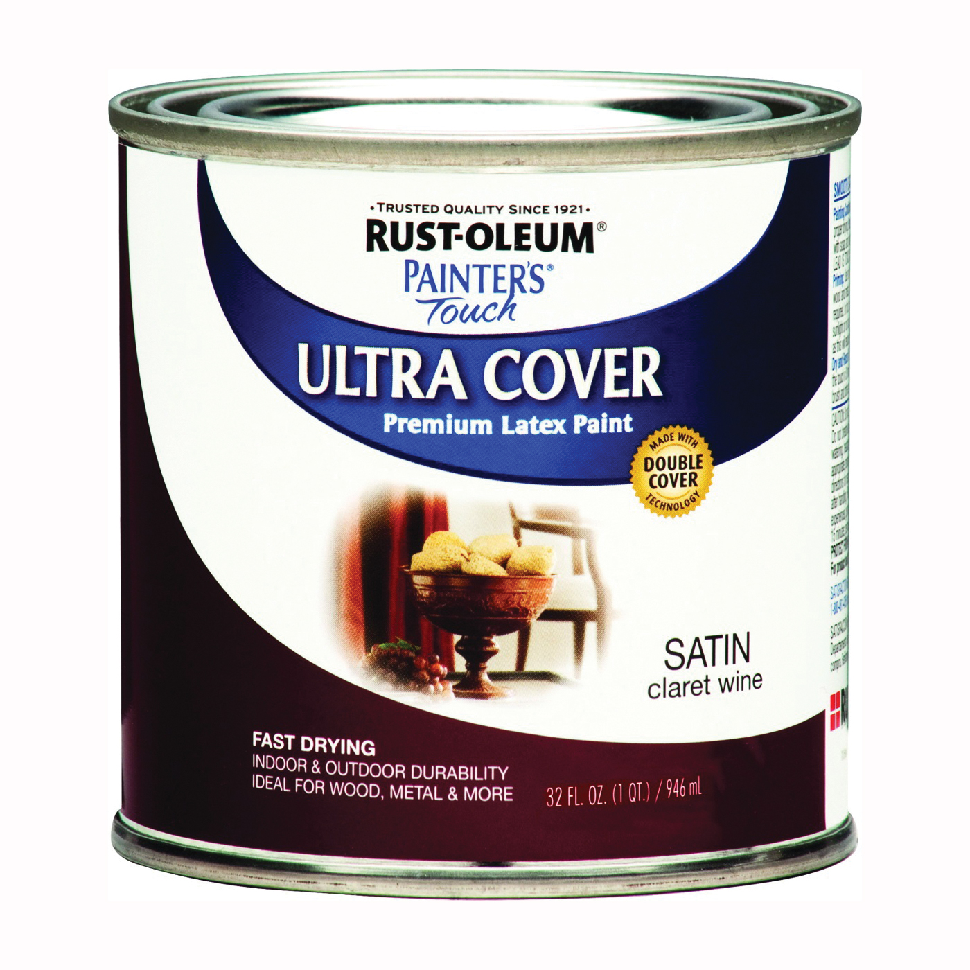 Rust-Oleum 240286 Enamel Paint, Water Base, Satin Sheen, Claret Wine, 1 qt, Can, 120 sq-ft Coverage Area - 1