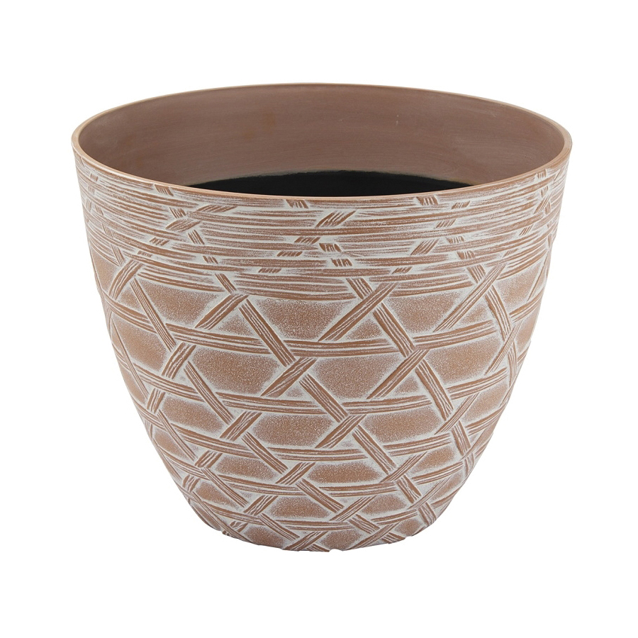 Landscapers Select S18040913-05 Arabesque Planter, 12-1/2 in Dia, 10 in H, Round, High-Density Resin, White Wash