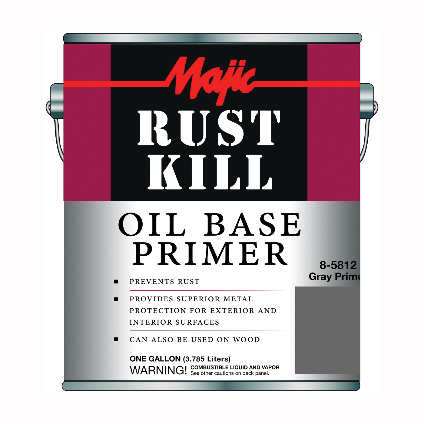 8-5812-2 Rust-Preventative Primer, Matte, Gray, 1 qt, Pail