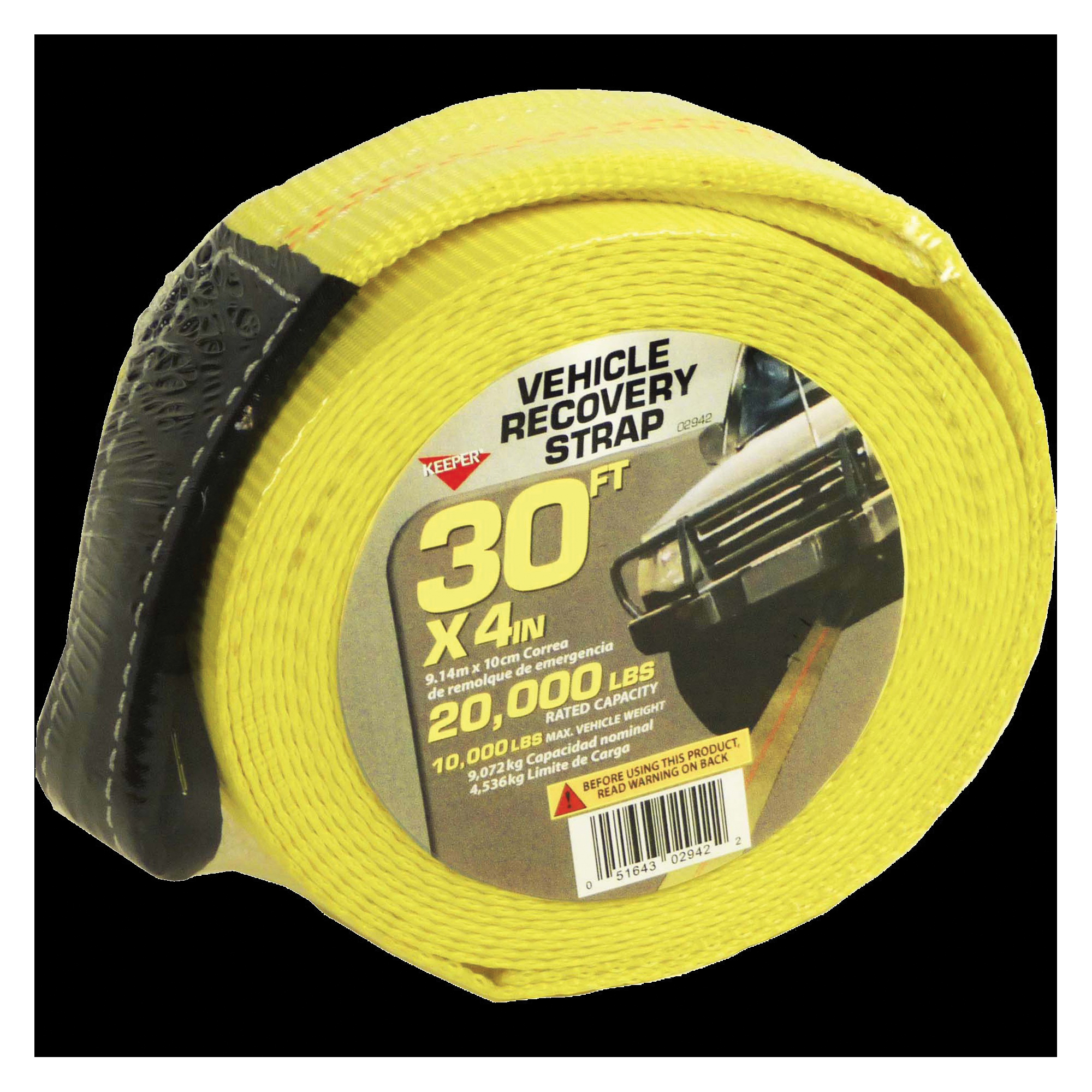 02942 Recovery Strap with Ware Guard, 20,000 lb, 4 in W, 30 ft L, Hook End, Yellow