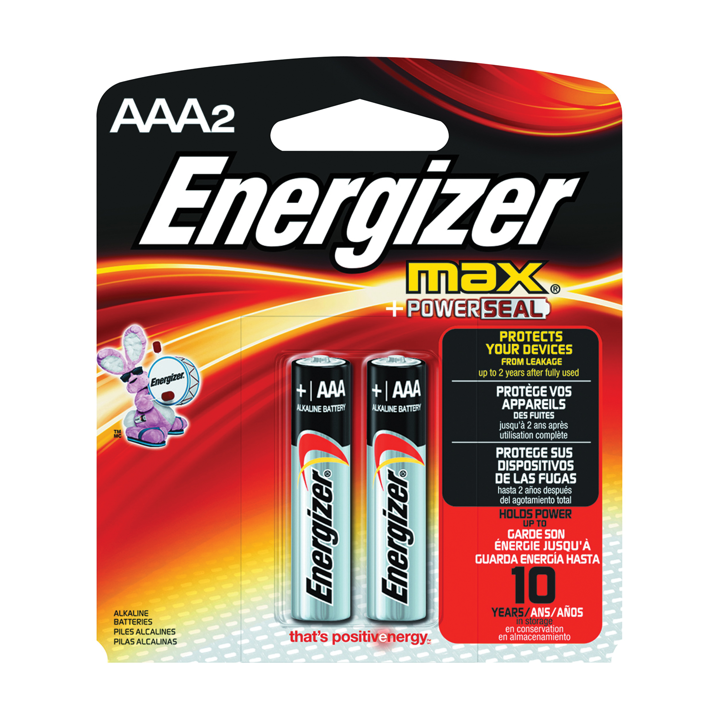 Energizer E92BP-2 Battery, 1.5 V Battery, 1250 mAh, AAA Battery, Alkaline, Manganese Dioxide, Zinc - 1
