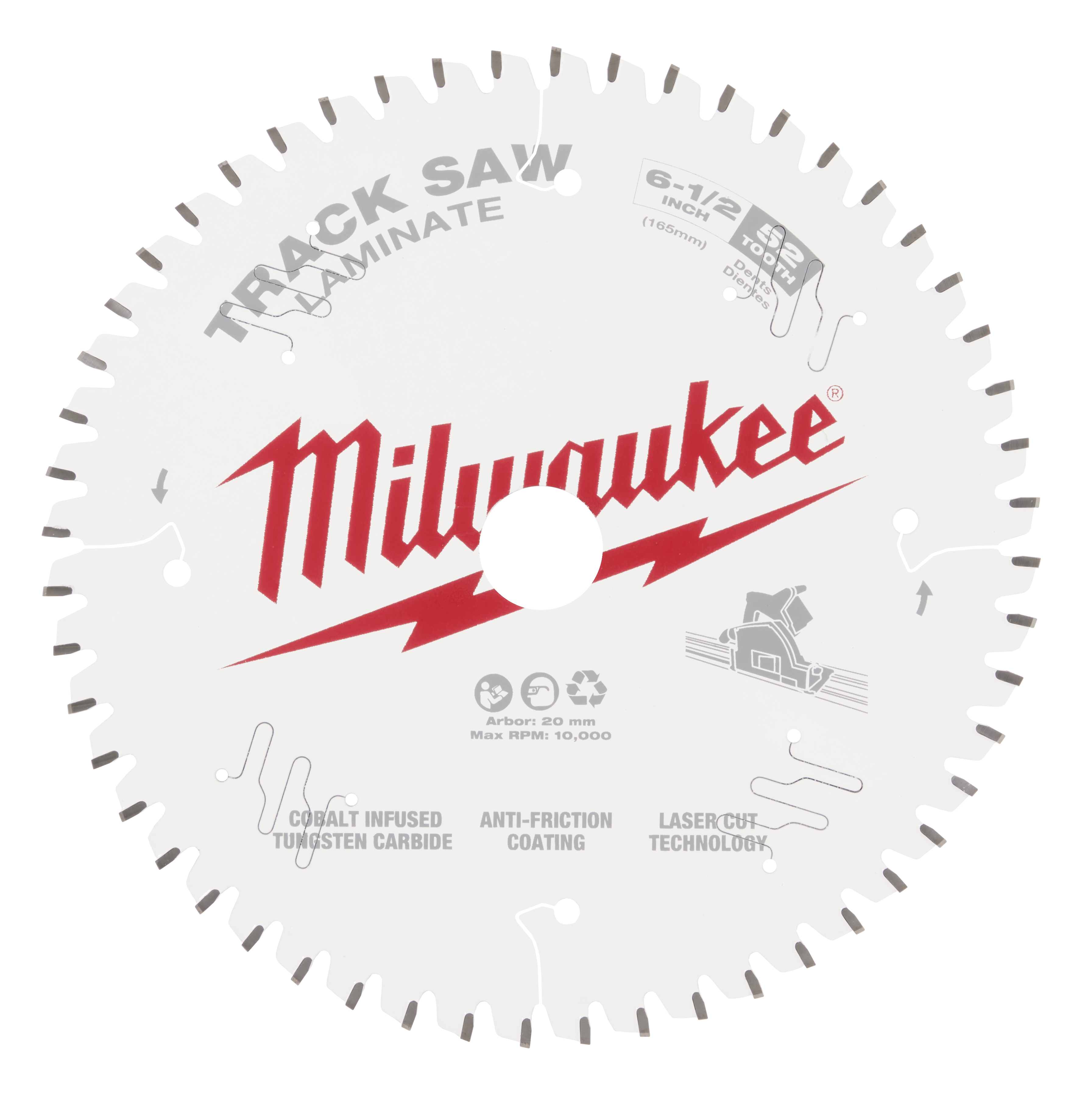 48-40-0643 Track Saw Blade, Wood, 6-1/2 in Dia, 20 mm Arbor, 52-Teeth, Tungsten Carbide Cutting Edge