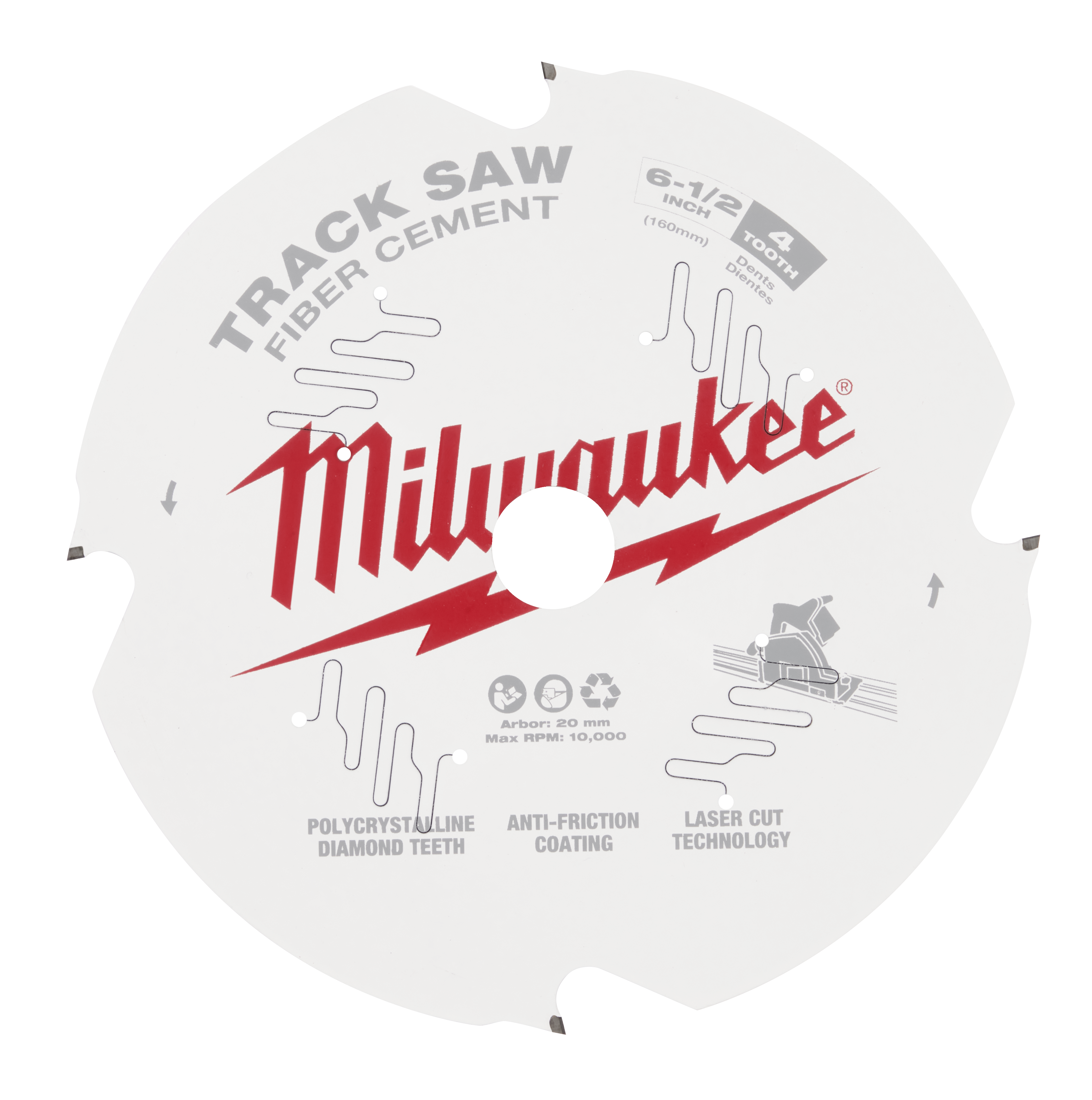 48-40-0670 Track Saw Blade, Wood, 6-1/2 in Dia, 20 mm Arbor, 4-Teeth, Tungsten Carbide Cutting Edge