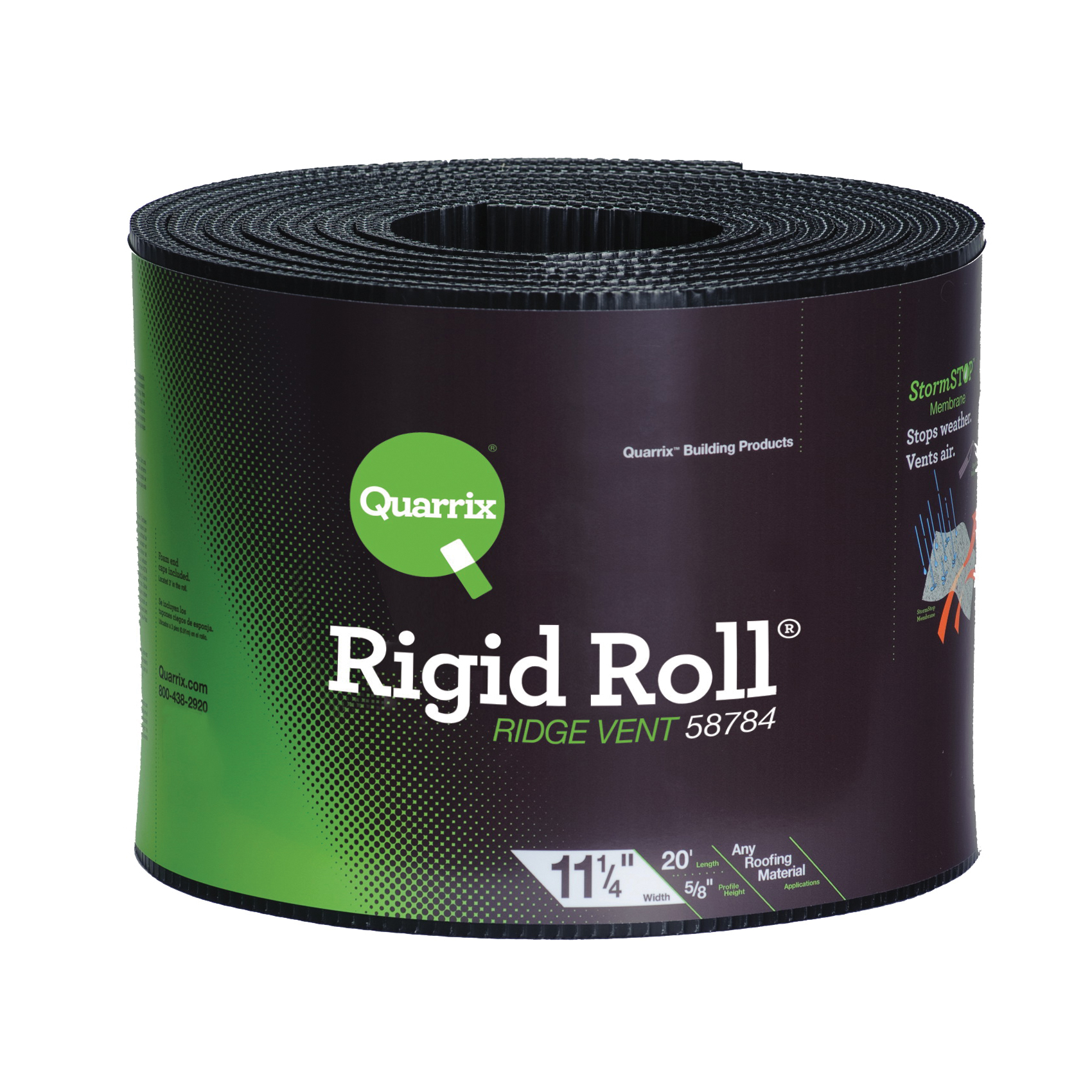 Quarrix 58784 Ridge Vent, 20 ft L, 11-1/4 in W, HDPE, Black