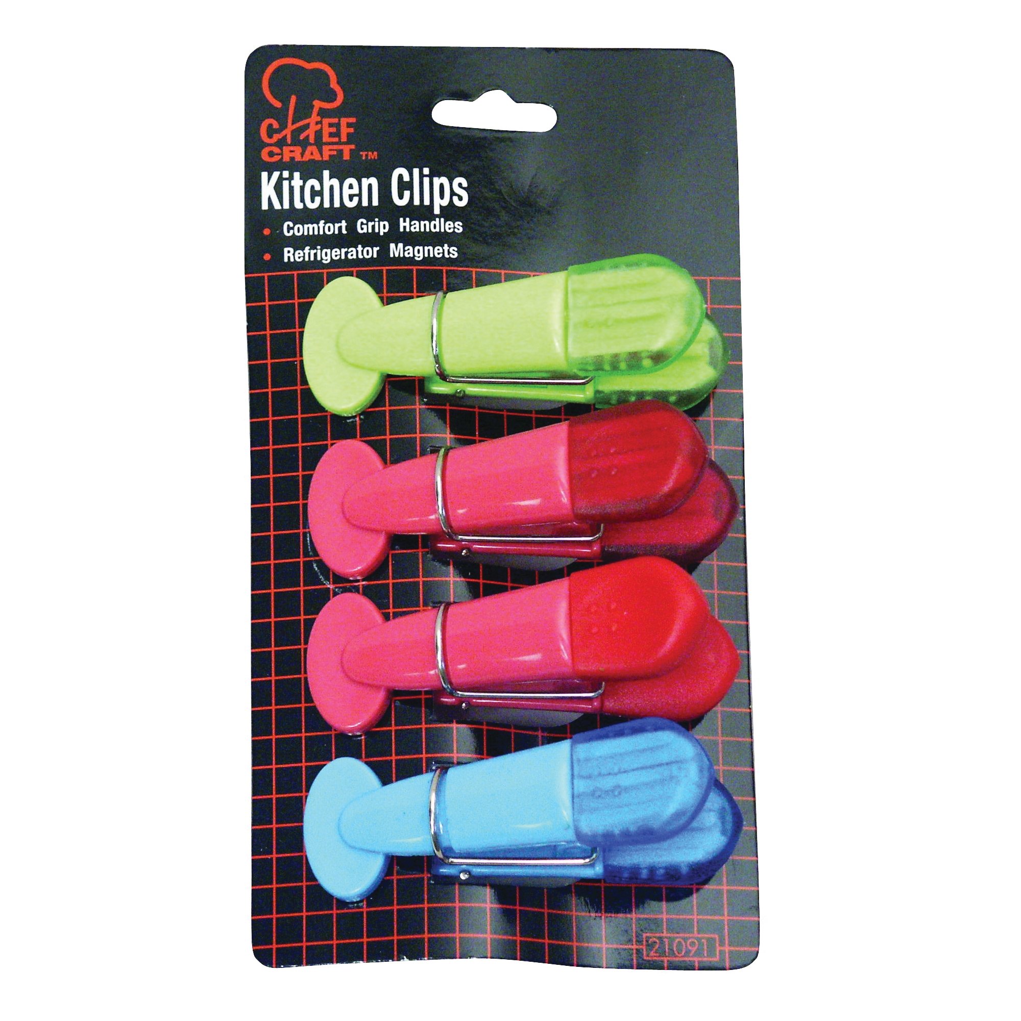 Chef Craft 21091 Magnetic Memo Clip Set, 3-1/2 in W, Blue/Green/Purple/Red