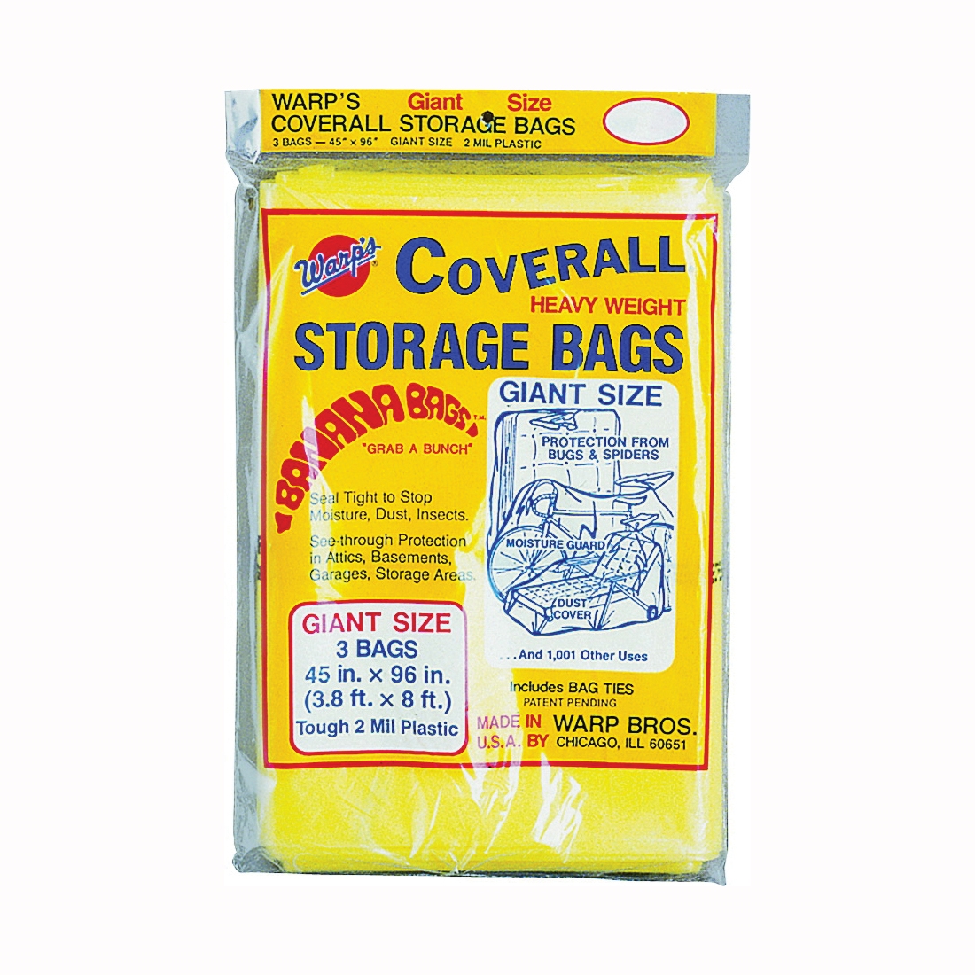 Wrap's Banana Bags CB-45 Storage Bag, Giant, Plastic, Yellow, 45 in L, 96 in W, 2 mil Thick