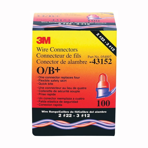 3M Performance Plus O/B Wire Connector, 22 to 12 AWG Wire, Steel Contact, Blue/Orange - 2