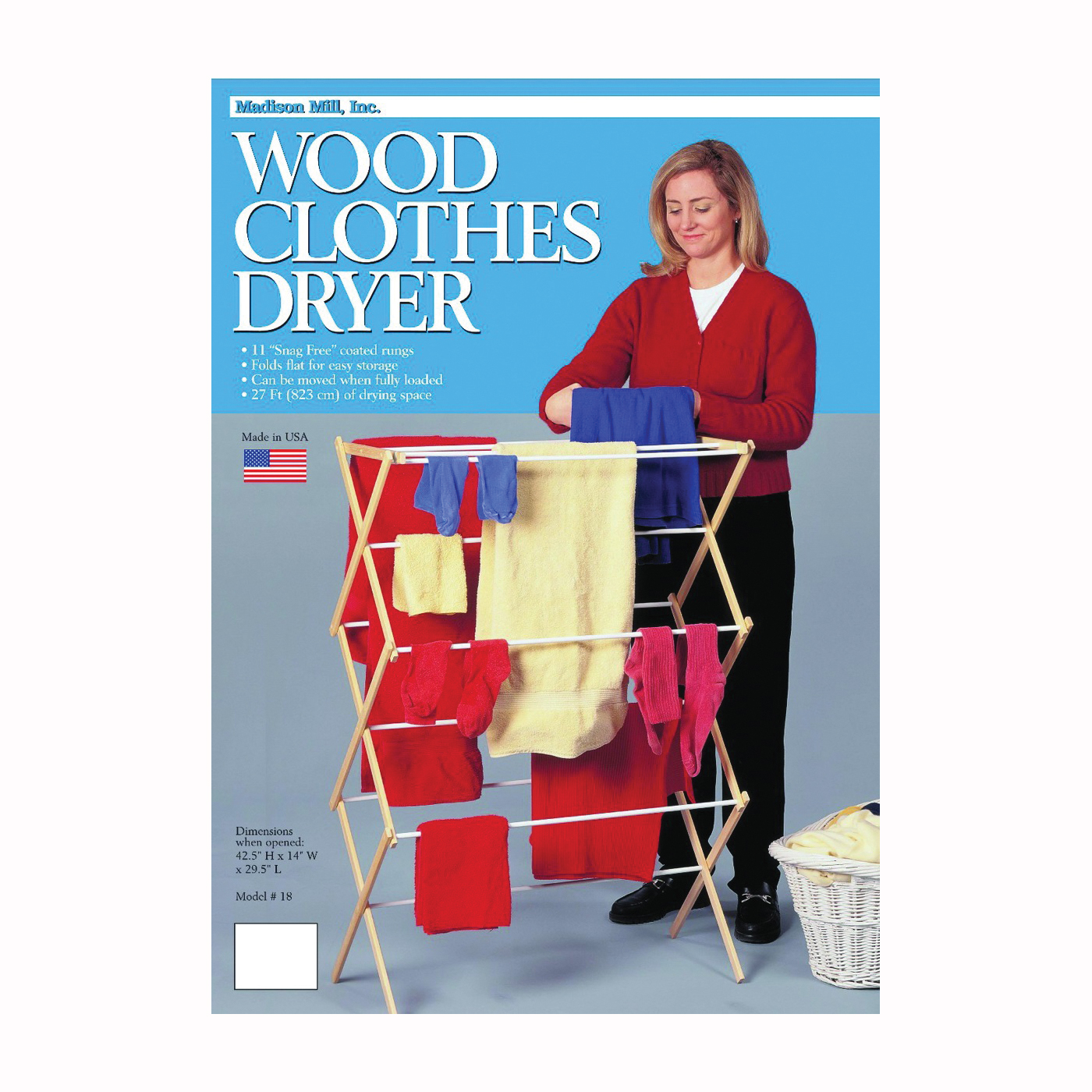 18 Cloth Dryer, Wood, 14 in W, 42-1/2 in H, 29-1/2 in L